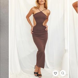 NWT 12th Tribe JOELLE MOCHA OPEN BACK MAXI DRESS, Size Medium